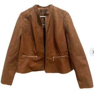 BACCINI Faux Leather Brown Jacket with Gold Zippers - Size Large NWT